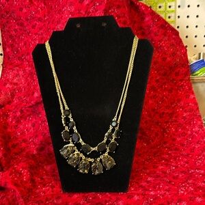 1946 brand Vintage necklace. Gold chain with Black and gold speckled beads.